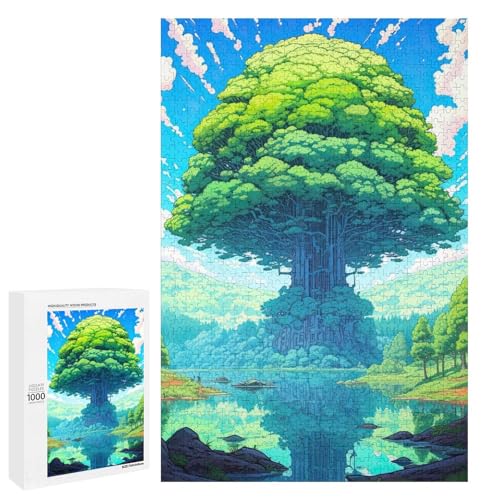 1000 teiliges Puzzle Der grüne Baum für Erwachsene Holzpuzzle anspruchsvolles Spiel (75 x 50 cm) von linghhiming
