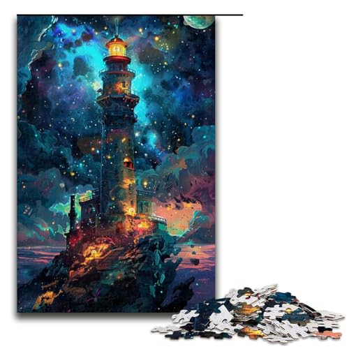 1000 teiliges Puzzle EIN Leuchtturm am Nachthimmel für Erwachsene Holzpuzzle anspruchsvolles Spiel 1000 Teile (75 x 50 cm) von linghhiming