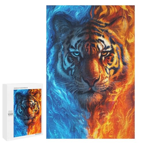 1000 teiliges Puzzle EIS und Feuertiger für Erwachsene und Kinder Holzpuzzle pädagogisches Spielzeug zum Stressabbau (75 x 50 cm) von linghhiming