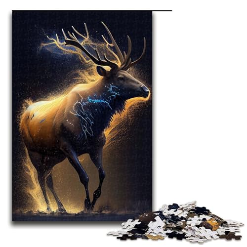 1000 teiliges Puzzle Elch auf der Flucht für Erwachsene Holzpuzzle anspruchsvolles Spiel 75 x 50 cm von linghhiming