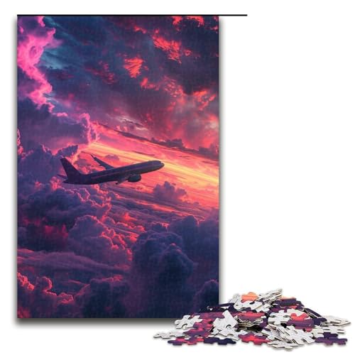 1000 teiliges Puzzle Flugzeug in Neonwolken für Erwachsene unmögliches Puzzle zum Stressabbau für Teenager ab 14 Jahren 1000 Teile (75 x 50 cm) von linghhiming