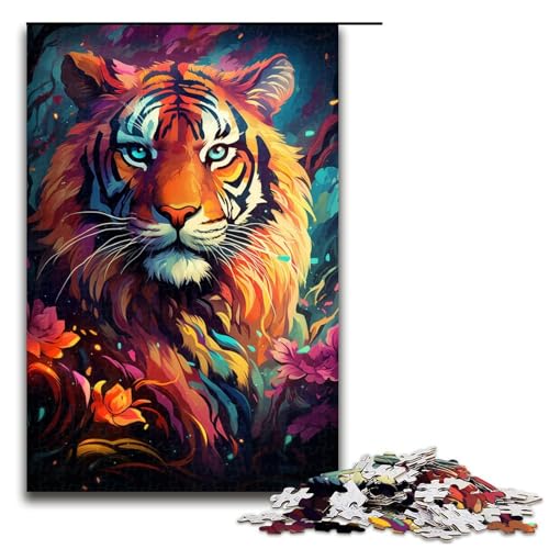 1000 teiliges Puzzle Gemälde eines bunten Tigers Puzzle für Erwachsene Holzpuzzle anspruchsvolles Spiel 1000 Teile (75 x 50 cm) von linghhiming