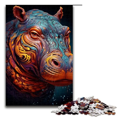1000-teiliges Puzzle Kunst-Nilpferd-Puzzle für Erwachsene Holzpuzzle anspruchsvolles Spiel 1000 Teile (75 x 50 cm) von linghhiming