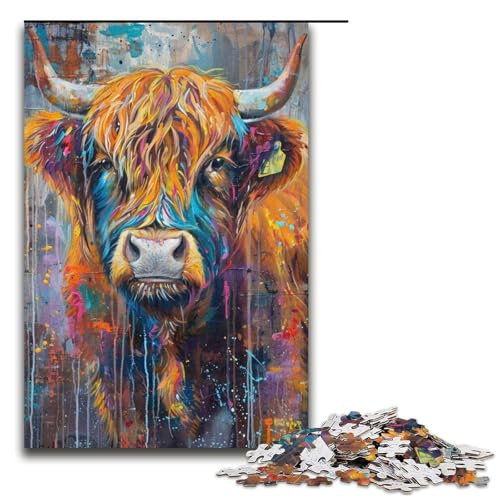 1000-teiliges Puzzle Kunst Ölgemälde Bergkuh Puzzle Papierpuzzle Lernspiele Heimdekoration 1000 Teile (38 x 26 cm) von linghhiming