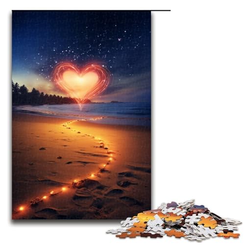 1000 teiliges Puzzle Lernspiele Herz am Strand Puzzles für Erwachsene Holzpuzzle für Familienspaß und Spieleabend 1000 Teile (75 x 50 cm) von linghhiming