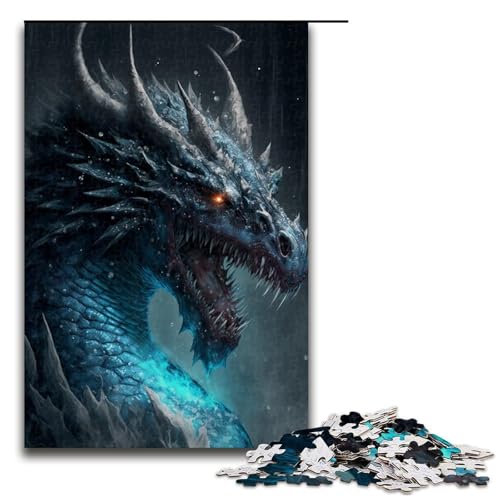 1000-teiliges Puzzle Lernspiele Kunst Eisdrache Puzzles für Erwachsene Holzpuzzle für Familienspaß und Spieleabend 1000 Teile (75 x 50 cm) von linghhiming