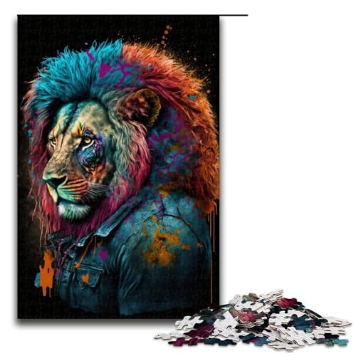 1000-teiliges Puzzle Lernspiele Kunst Neon-Löwe Puzzle für Erwachsene Holzpuzzle für Familienspaß und Spieleabend 1000 Teile (75 x 50 cm) von linghhiming