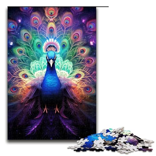 1000-teiliges Puzzle Lernspiele Kunst Pfau Puzzle für Erwachsene Holzpuzzle für Familienspaß und Spieleabend 1000 Teile (75 x 50 cm) von linghhiming