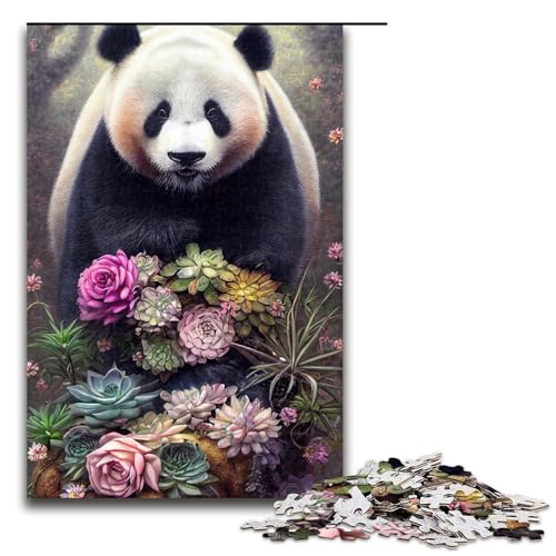 1000-teiliges Puzzle Lernspiele Kunstblume mit Panda Puzzles für Erwachsene Holzpuzzle für Familienspaß und Spieleabend 1000 Teile (75 x 50 cm) von linghhiming