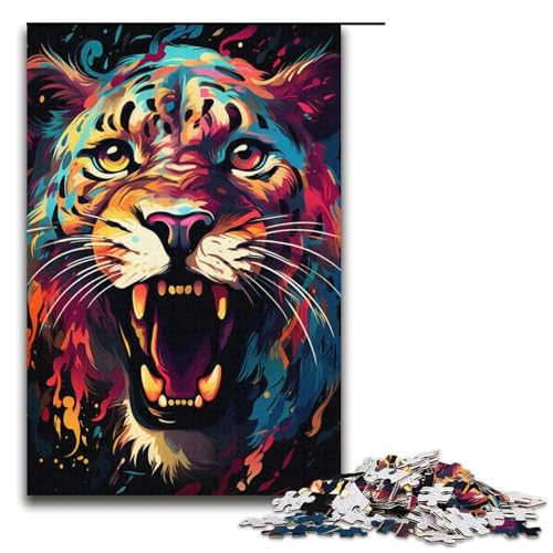 1000 teiliges Puzzle Lernspiele Malen Bunte Leoparden Puzzles für Erwachsene Papierpuzzle für Familienspaß und Spieleabend 1000 Teile (38 x 26 cm) von linghhiming