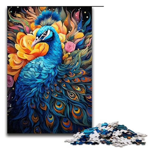 1000 teiliges Puzzle Lernspiele Malen Bunte Pfauen Puzzles für Erwachsene Holzpuzzle für Familienspaß und Spieleabend 1000 Teile (75 x 50 cm) von linghhiming