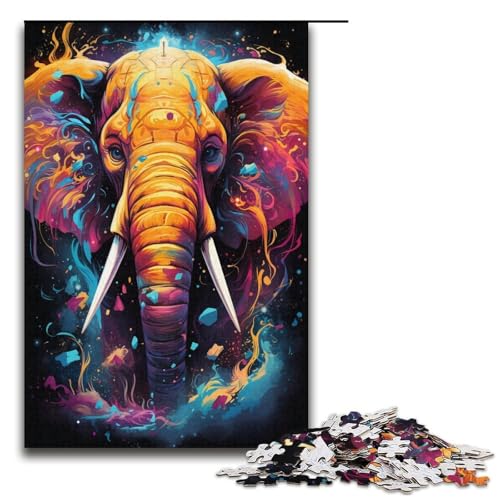 1000 teiliges Puzzle Lernspiele Malen Farbe Elefanten Puzzle für Erwachsene Papierpuzzle für Familienspaß und Spieleabend 1000 Teile (38 x 26 cm) von linghhiming