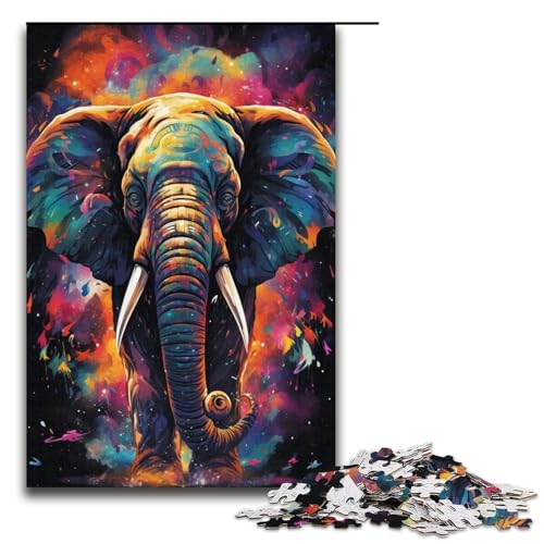 1000 teiliges Puzzle Lernspiele Malen Farbe Elefanten Puzzle für Erwachsene Papierpuzzle für Familienspaß und Spieleabend 1000 Teile (38 x 26 cm) von linghhiming