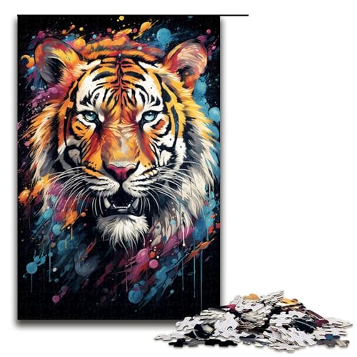 1000 teiliges Puzzle Lernspiele Malen Farbe Tiger Puzzles für Erwachsene Holzpuzzle für Familienspaß und Spieleabend 1000 Teile (75 x 50 cm) von linghhiming