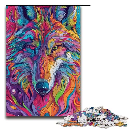 1000 teiliges Puzzle Lernspiele Psychedelischer bunter Planet Wolf Puzzle für Erwachsene Papierpuzzle für Familienspaß und Spieleabend 1000 Teile (38 x 26 cm) von linghhiming