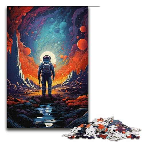 1000-teiliges Puzzle Lernspiele farbenfrohe Zeichnung eines Astronauten Puzzles für Erwachsene Papierpuzzle für Familienspaß und Spieleabend 1000 Teile (38 x 26 cm) von linghhiming