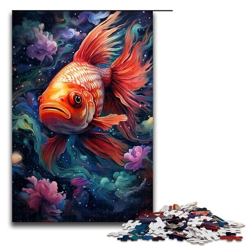 1000 teiliges Puzzle Lernspiele farbenfrohe psychedelische Galaxie Goldfisch Puzzles für Erwachsene Holzpuzzle für Familienspaß und Spieleabende (Größe 75 x 50 cm) von linghhiming