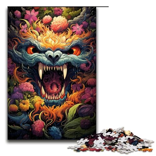 1000 teiliges Puzzle Lernspiele farbenfrohe psychedelische Monster Puzzles für Erwachsene Holzpuzzle für Familienspaß und Spieleabende (Größe 75 x 50 cm) von linghhiming