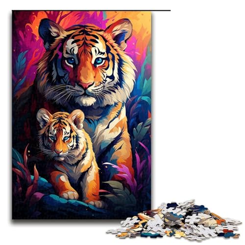1000-teiliges Puzzle Lernspiele farbenfrohes süßes Tiger-Puzzle für Erwachsene Holzpuzzle für Familienspaß und Spieleabend 1000 Teile (75 x 50 cm) von linghhiming