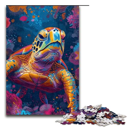 1000 teiliges Puzzle Lernspiele psychedelische Bunte Schildkröten Puzzles für Erwachsene Holzpuzzle für Familienspaß und Spieleabende 1000 Teile (75 x 50 cm) von linghhiming