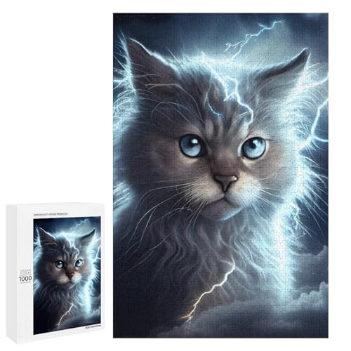 1000 teiliges Puzzle Lightning Cosmic Cat für Erwachsene und Kinder Holzpuzzle pädagogisches Spielzeug zum Stressabbau (75 x 50 cm) von linghhiming