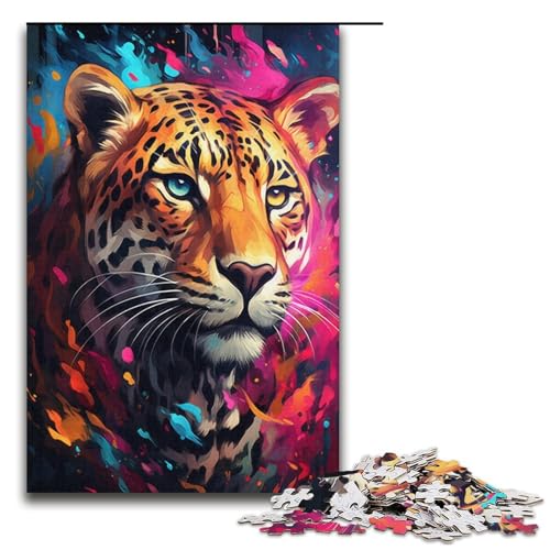 1000 teiliges Puzzle Malen Bunte Leoparden Puzzles für Erwachsene Holzpuzzle Familienspiel 1000 Teile (38 x 26 cm) von linghhiming