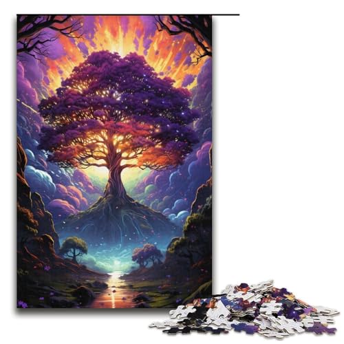 1000 teiliges Puzzle Malen Farbe Sternenhimmel Baum Puzzle für Erwachsene Holzpuzzle Familienspiel 1000 Teile (38 x 26 cm) von linghhiming