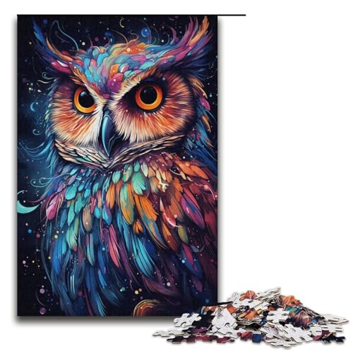 1000 teiliges Puzzle Malen bunter Planet Eule Puzzle für Erwachsene Holzpuzzle Familienspiel 1000 Teile (38 x 26 cm) von linghhiming