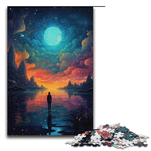 1000 teiliges Puzzle Nachtansicht unter dem Sternenhimmel Puzzle für Erwachsene Papierpuzzle anspruchsvolles Spiel 1000 Teile (38 x 26 cm) von linghhiming