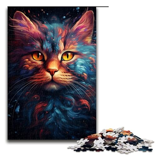 1000 teiliges Puzzle Nebula Cat's Colorful Psychedelic Puzzles Holzpuzzles Lernspiele Heimdekoration 1000 Teile (75 x 50 cm) von linghhiming