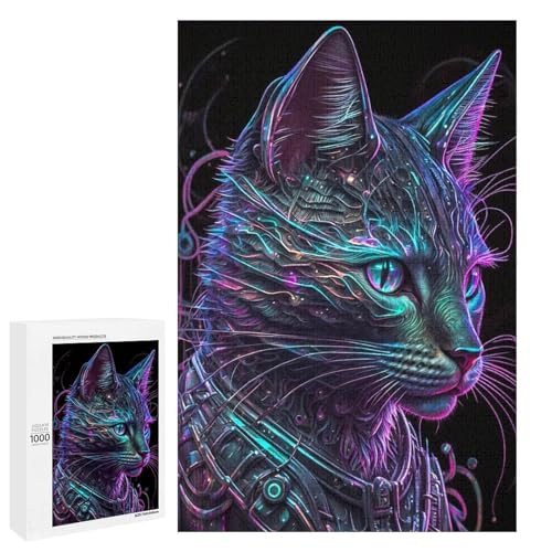1000 teiliges Puzzle Neonkatze für Erwachsene Holzpuzzle anspruchsvolles Spiel (75 x 50 cm) von linghhiming