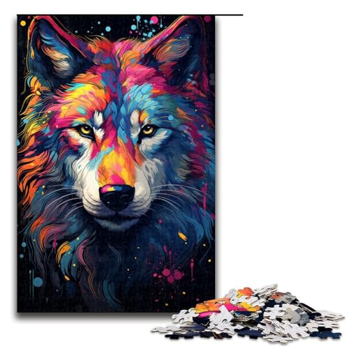 1000 teiliges Puzzle PaintingColorWolfArtJigsaw für Erwachsene und Kinder Holzpuzzle pädagogisches Spielzeug zum Stressabbau Puzzle 1000 Teile (75 x 50 cm) von linghhiming