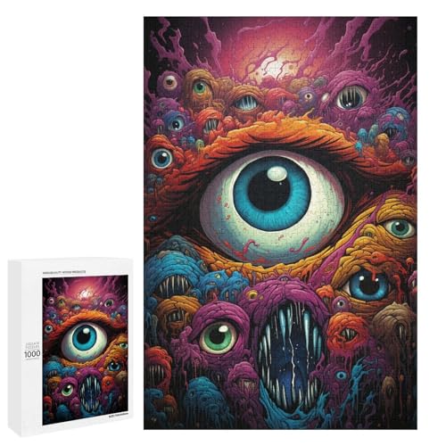 1000 teiliges Puzzle Psychedelic Art Eyes für Erwachsene und Kinder Holzpuzzle pädagogisches Spielzeug zum Stressabbau (75 x 50 cm) von linghhiming