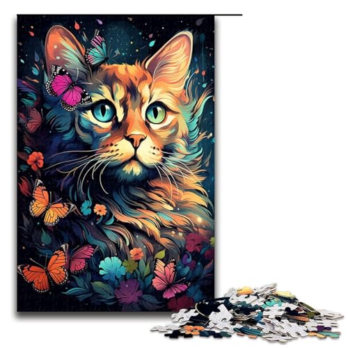 1000 teiliges Puzzle Psychedelic Art Kitten Holzpuzzle Lernspiele Heimdekoration 1000 Teile (75 x 50 cm) von linghhiming