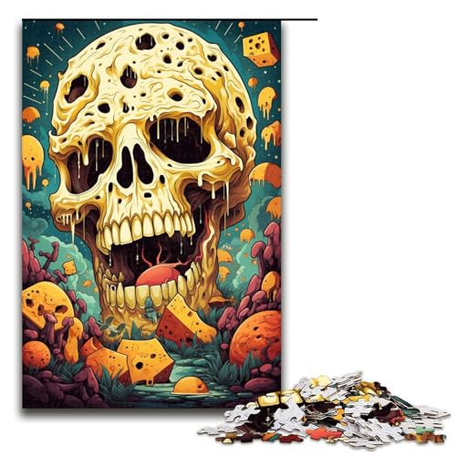 1000 teiliges Puzzle Psychedelic Art Skull für Erwachsene Holzpuzzle anspruchsvolles Spiel 1000 Teile (75 x 50 cm) von linghhiming