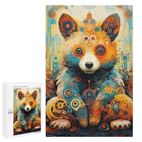 1000 teiliges Puzzle Psychedelic Bear für Erwachsene und Kinder Holzpuzzle pädagogisches Spielzeug zum Stressabbau (75 x 50 cm) von linghhiming
