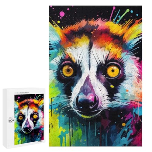 1000 teiliges Puzzle Psychedelic Lemur für Erwachsene und Kinder Holzpuzzle pädagogisches Spielzeug zum Stressabbau (75 x 50 cm) von linghhiming