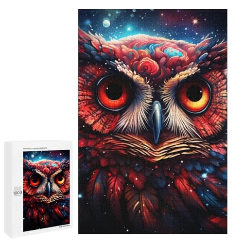 1000 teiliges Puzzle Psychedelische Eule für Erwachsene und Kinder Holzpuzzle pädagogisches Spielzeug zum Stressabbau (75 x 50 cm) von linghhiming