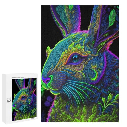 1000 teiliges Puzzle Psychedelische Kaninchen für Erwachsene Holzpuzzle anspruchsvolles Spiel (75 x 50 cm) von linghhiming