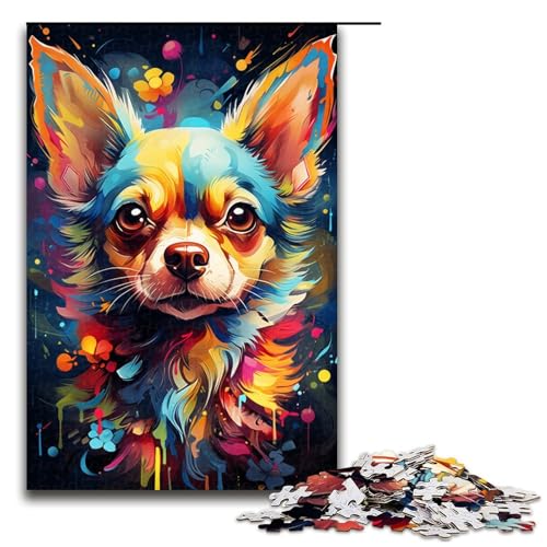 1000 teiliges Puzzle Psychedelischer Chihuahua Hund Puzzle für Erwachsene Holzpuzzle Familienspiel 1000 Teile (75 x 50 cm) von linghhiming