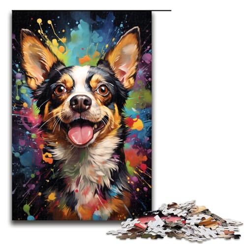 1000 teiliges Puzzle Psychedelischer Chihuahua Hund Puzzle für Erwachsene Holzpuzzle anspruchsvolles Spiel 1000 Teile (75 x 50 cm) von linghhiming