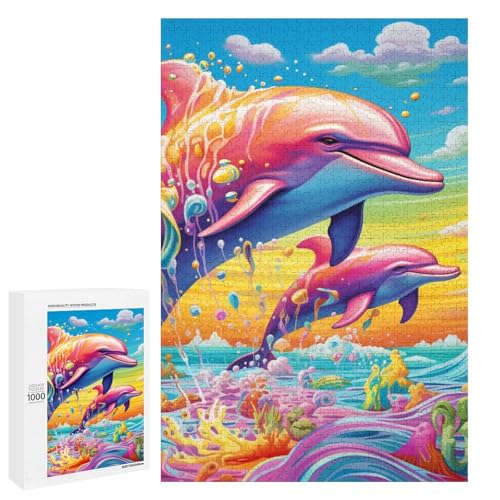 1000 teiliges Puzzle Psychedelischer Delfin für Erwachsene Holzpuzzle anspruchsvolles Spiel (75 x 50 cm) von linghhiming