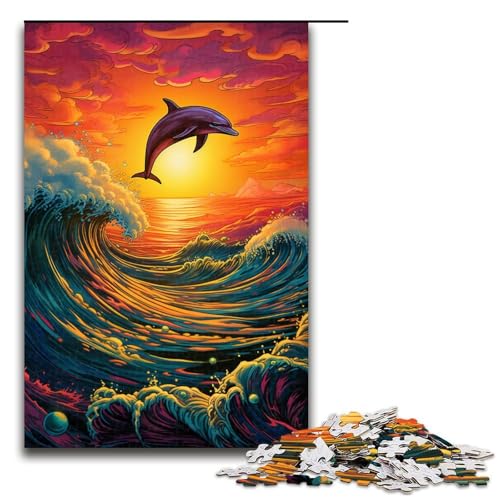 1000 teiliges Puzzle Psychedelischer Farbdelfin Puzzle für Erwachsene Holzpuzzle Familienspiele 1000 Teile (75 x 50 cm) von linghhiming