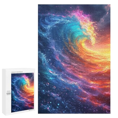 1000 teiliges Puzzle Regenbogenwellen für Erwachsene Holzpuzzle anspruchsvolles Spiel (75 x 50 cm) von linghhiming