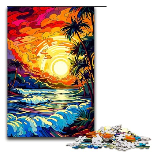 1000 teiliges Puzzle Retro Strand Sonnenuntergang Holzpuzzle Lernspiele Heimdekoration (75 x 50 cm) von linghhiming