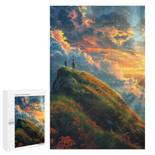 1000 teiliges Puzzle Sonnenuntergang über den Bergen für Erwachsene Holzpuzzle anspruchsvolles Spiel (75 x 50 cm) von linghhiming