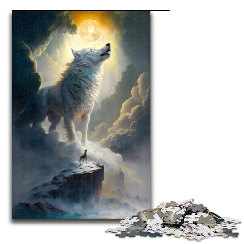 1000-teiliges Puzzle Tiernebel Wolf Puzzle für Erwachsene Holzpuzzle anspruchsvolles Spiel 1000 Teile (75 x 50 cm) von linghhiming