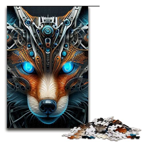 1000 teiliges Puzzle Vintage Cyborg Fuchs Puzzle für Erwachsene und Kinder Holzpuzzle pädagogisches Spielzeug zum Stressabbau (75 x 50 cm) von linghhiming