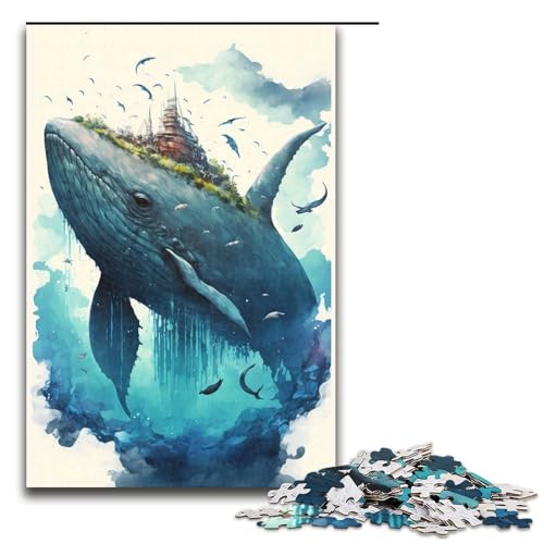 1000 teiliges Puzzle Wal Aquarellmalerei Puzzle für Erwachsene und Kinder Holzpuzzle pädagogisches Spielzeug zum Stressabbau (75 x 50 cm) von linghhiming