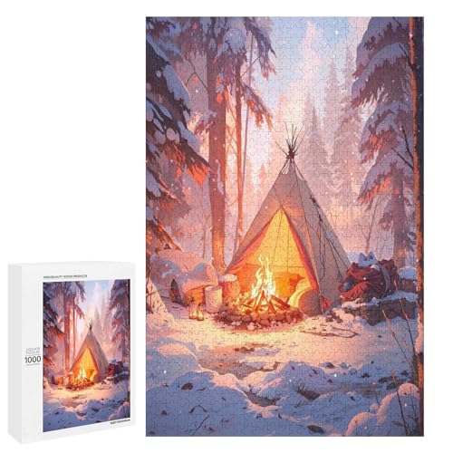 1000 teiliges Puzzle Wintercamping für Erwachsene und Kinder Holzpuzzle pädagogisches Spielzeug zum Stressabbau (75 x 50 cm) von linghhiming